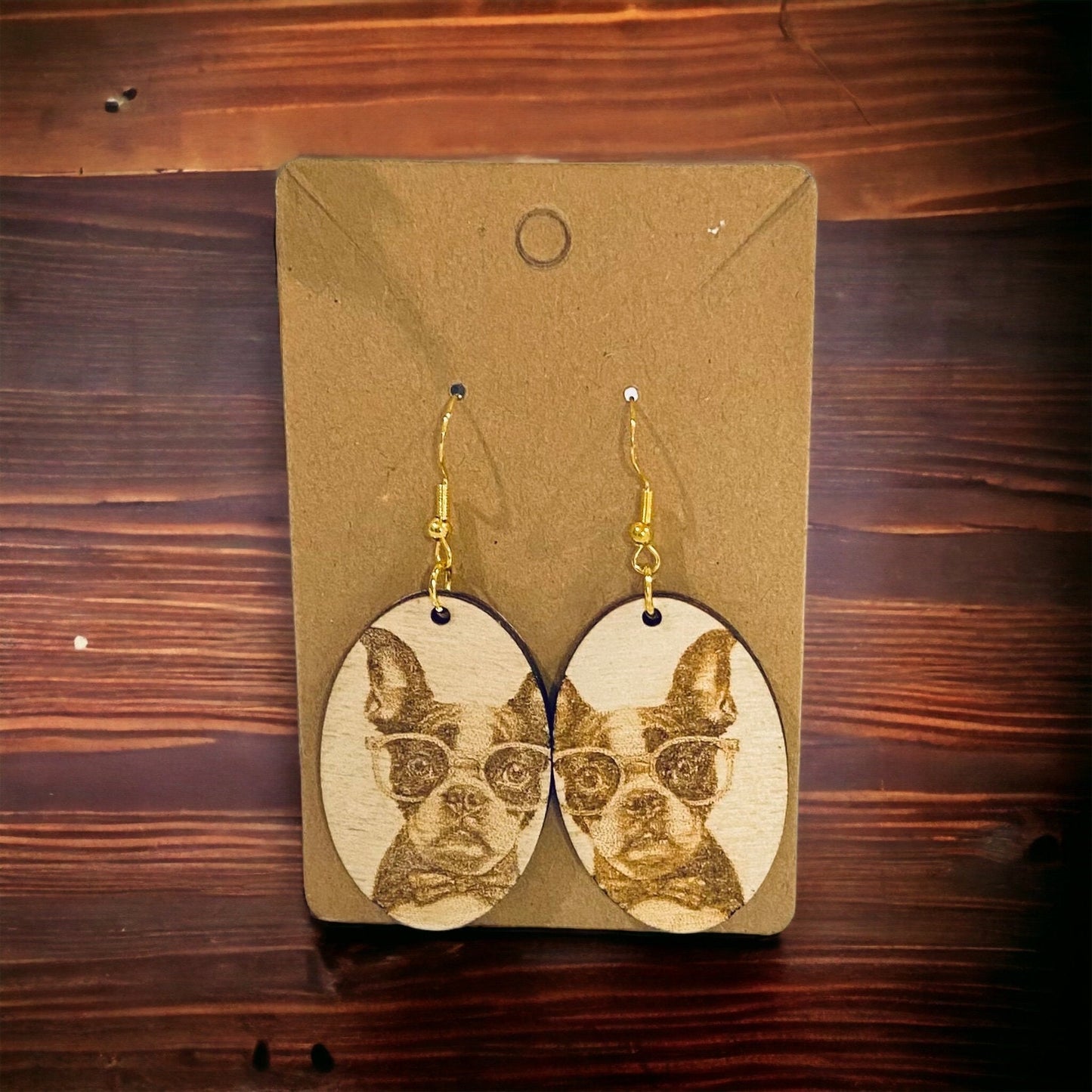 Laser Cut Boston Terrier Dog Earrings Cute Funny