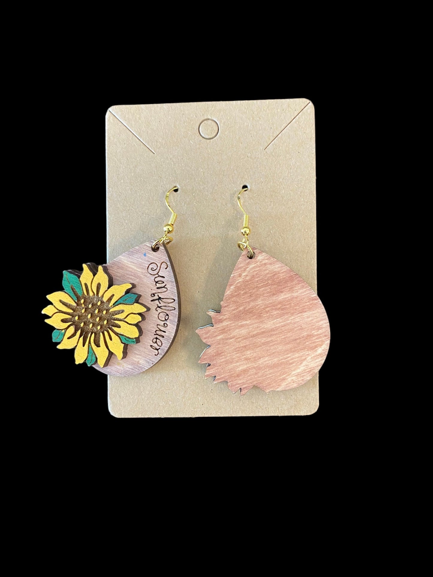 Sunflower Laser Engraved Hand-Painted Tear Drop Earrings