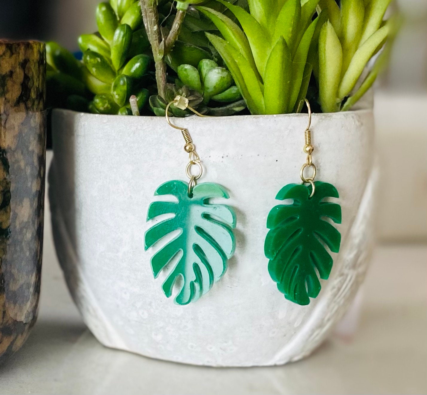 Green Leaf Acrylic Dangle Earrings