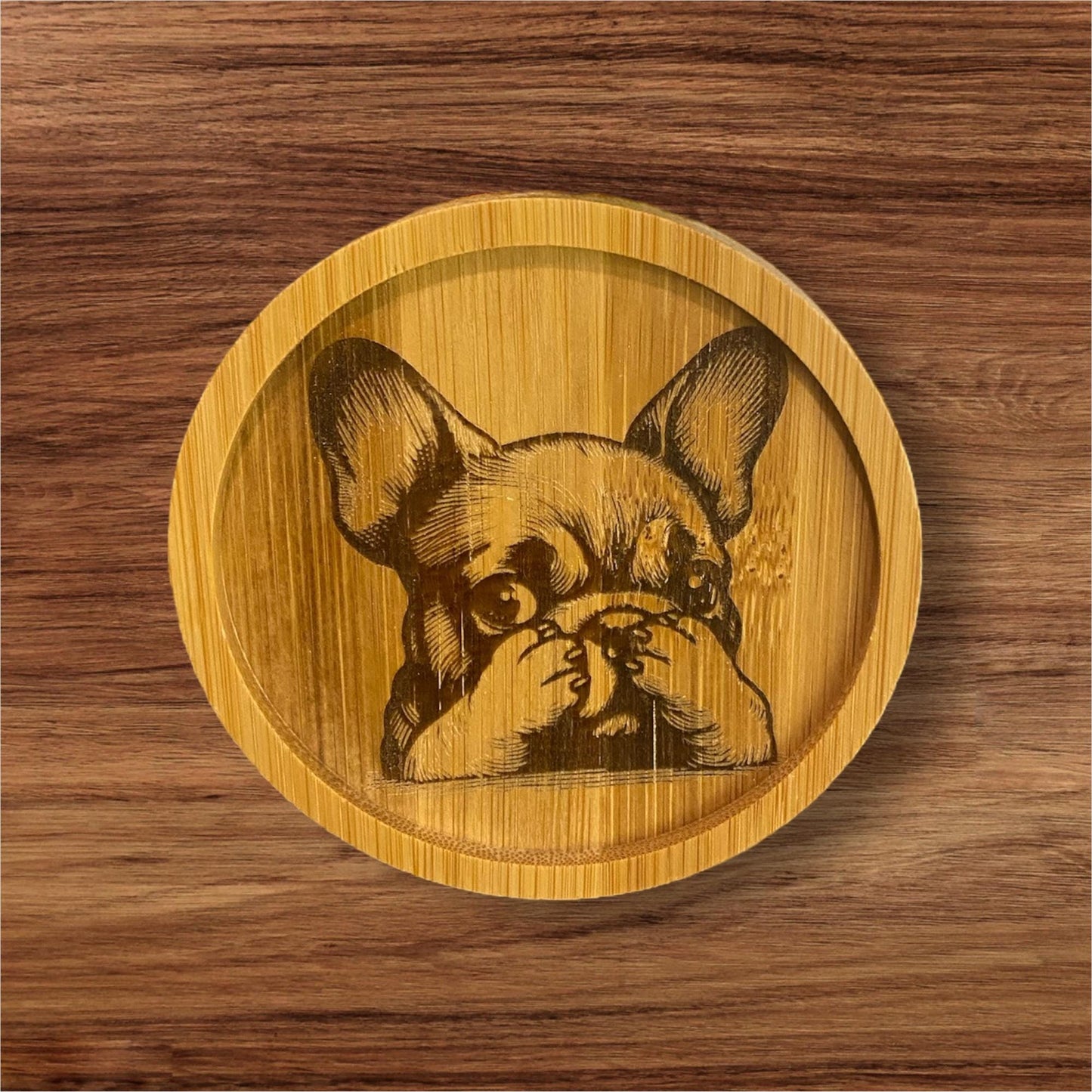Bamboo Engraved Frenchie Coasters