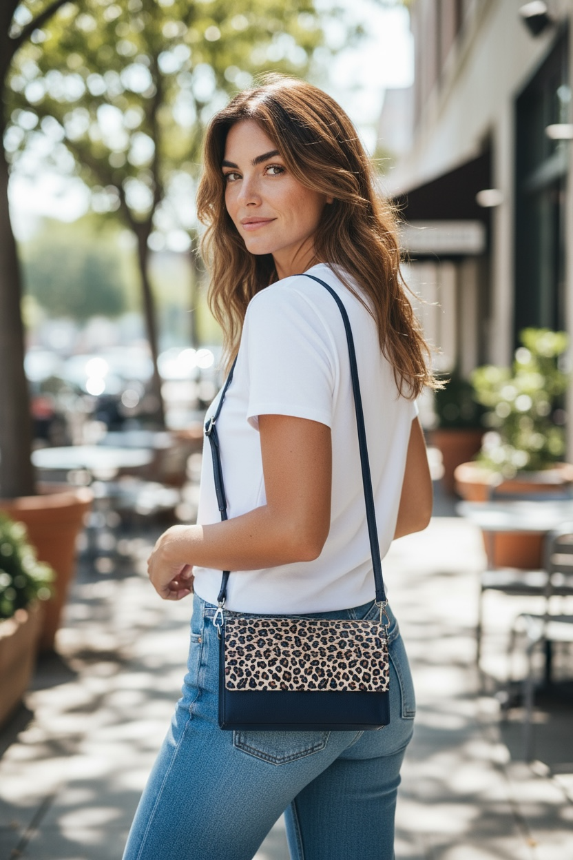 Leopard Print Black and Brown Laser Cut Wooden Handbag