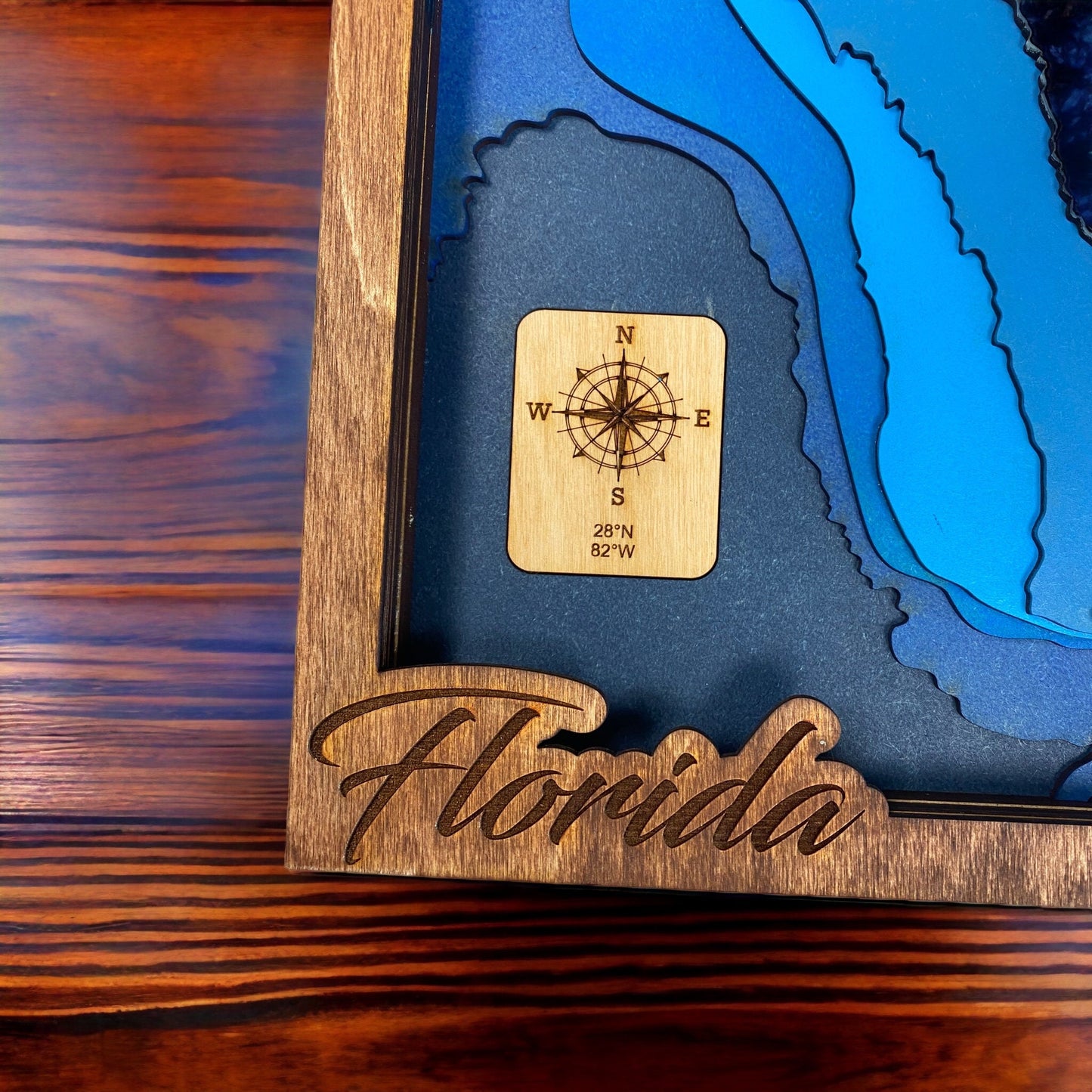 Florida Laser-Cut Birch Wood Map