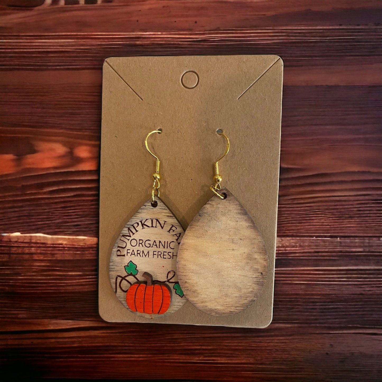 Fall Pumpkin Tear Drop Laser Cut Hand-Painted Earrings