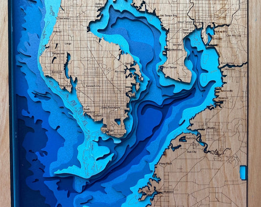 Tampa Bay Laser-Cut Birch Wood Map