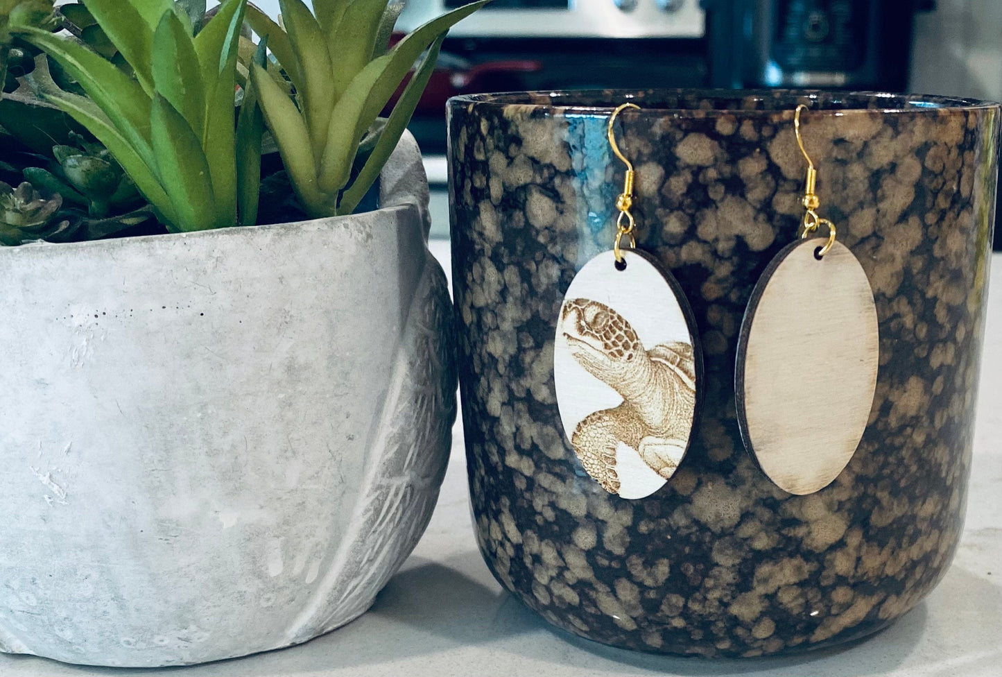 Laser Cut Birchwood Turtle Earrings