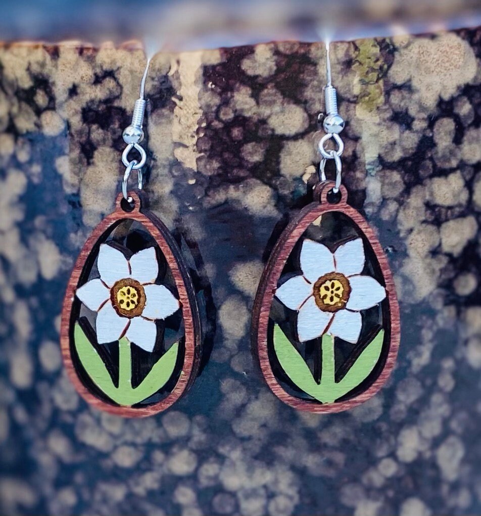 Birchwood Floral Laser-Cut Hand-Painted Earrings