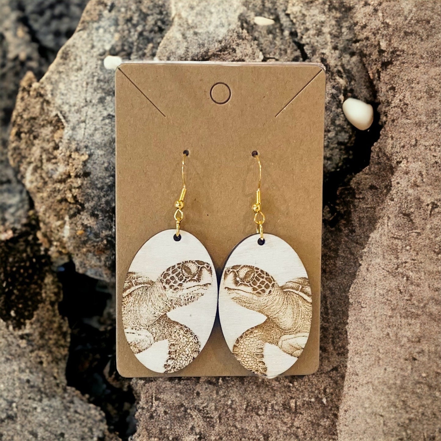Laser Cut Birchwood Turtle Earrings