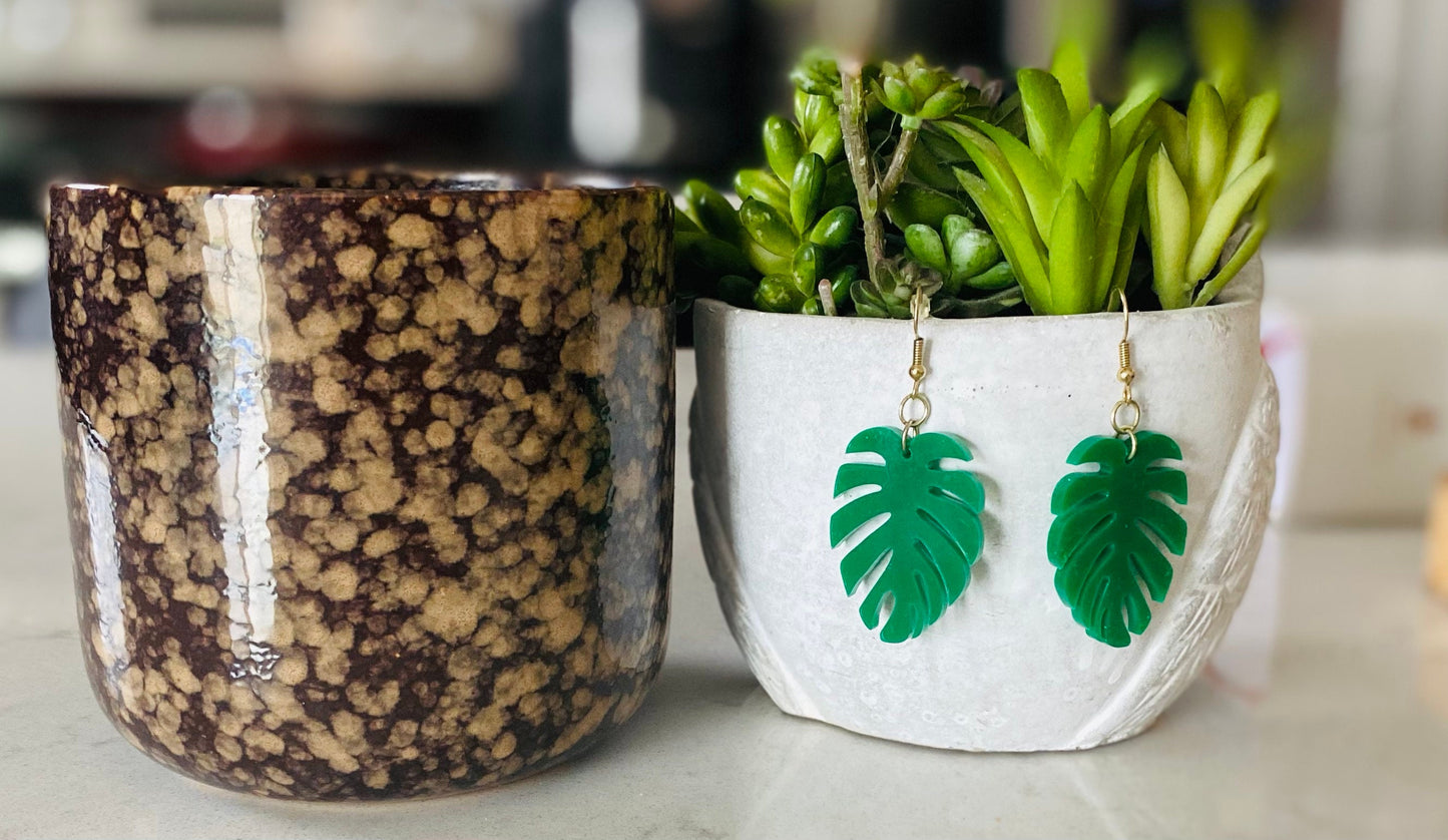 Green Leaf Acrylic Dangle Earrings
