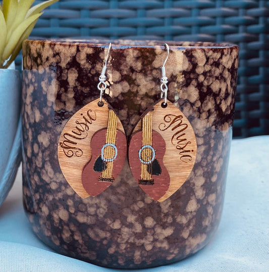 Guitar Engraved Music Tear Drop Hand-Painted Earrings