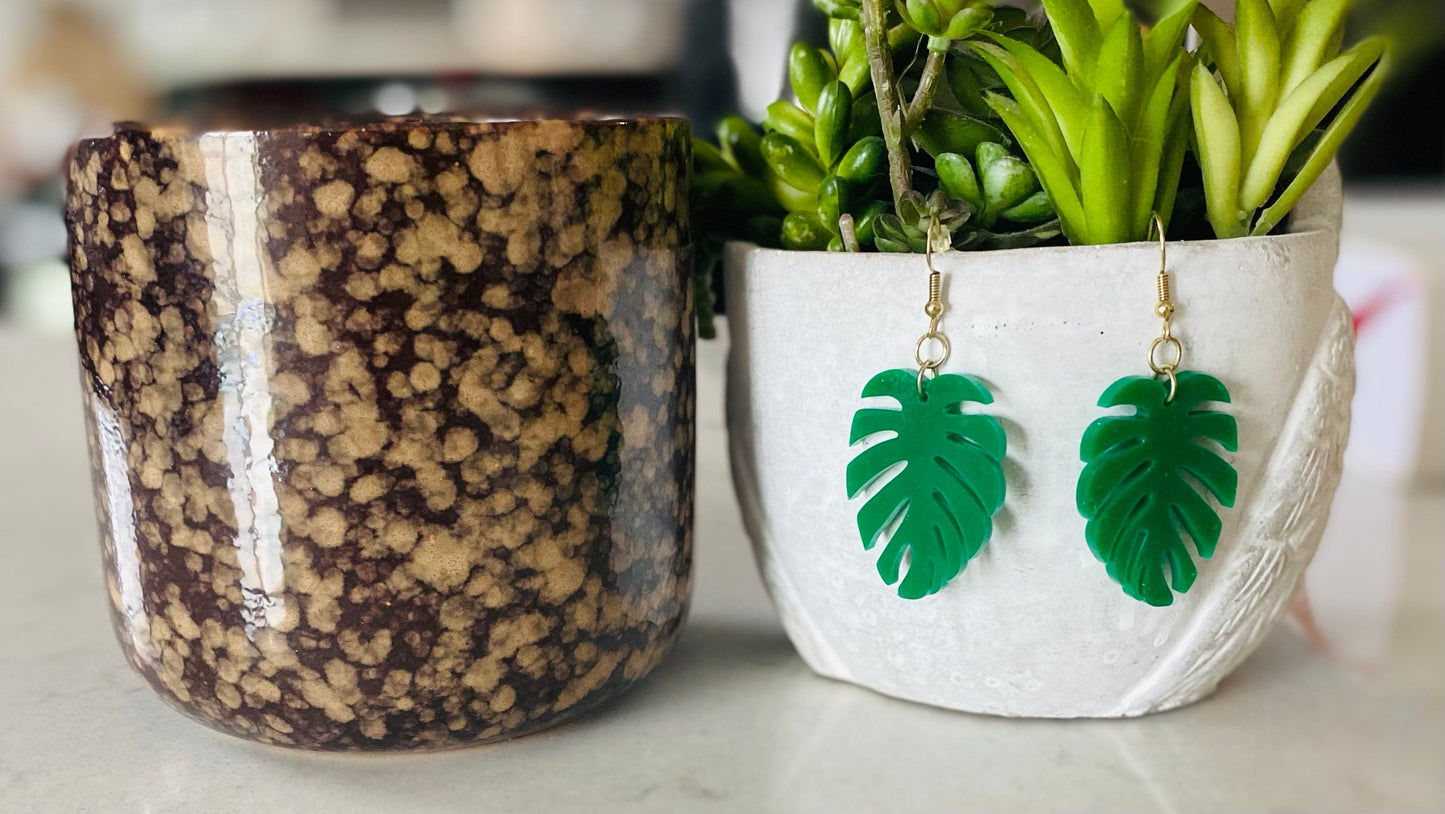 Green Leaf Acrylic Dangle Earrings