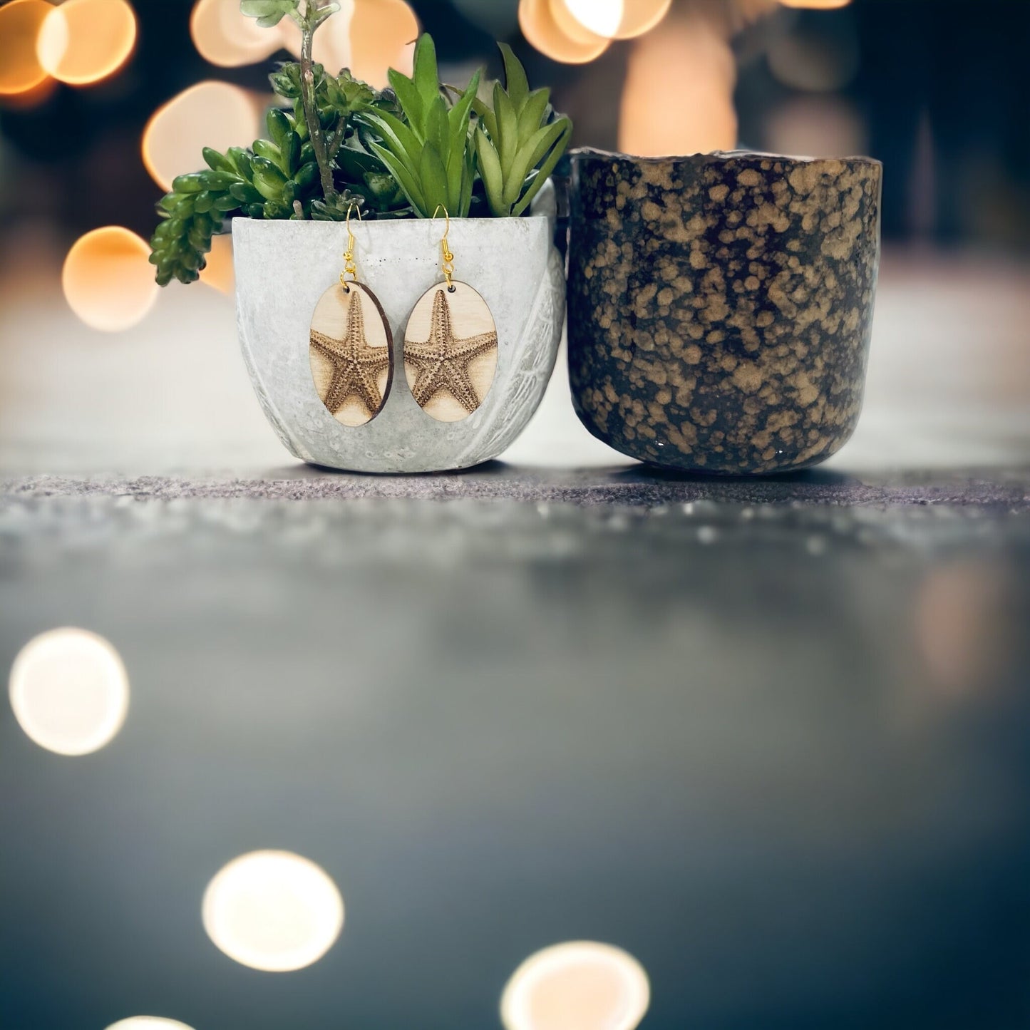 Laser Cut Birchwood Starfish Sea Life Earrings