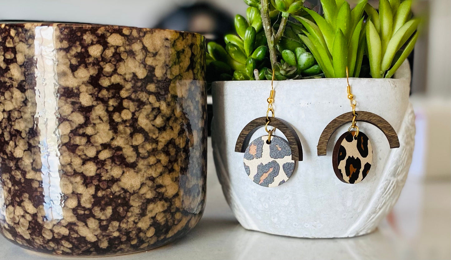Leopard Print Laser-Cut Dangle Earrings