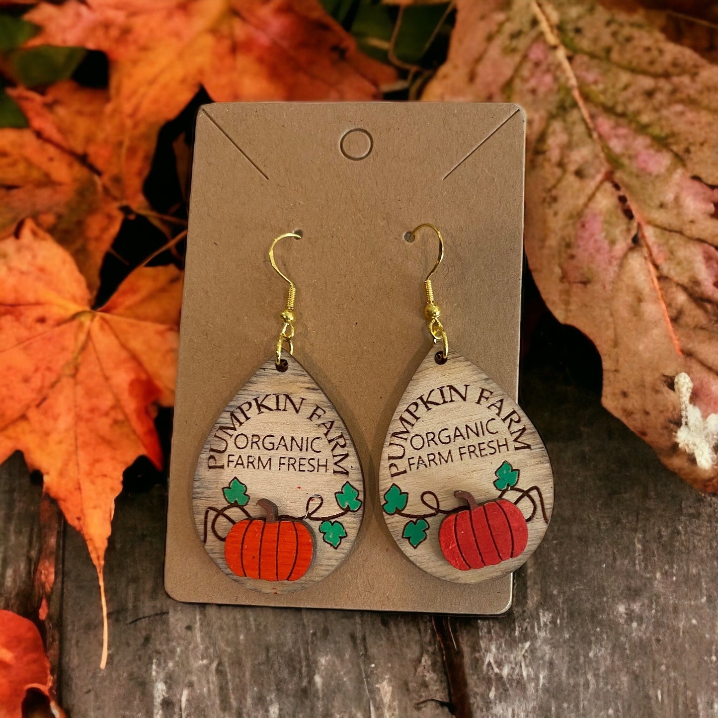 Fall Pumpkin Tear Drop Laser Cut Hand-Painted Earrings