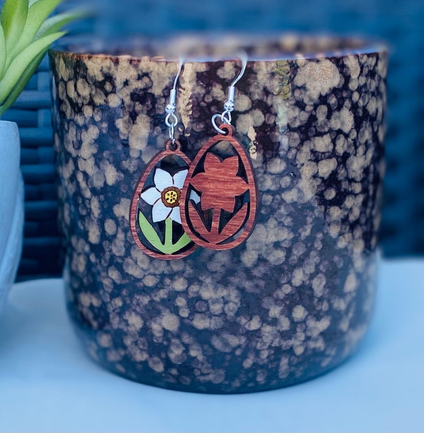 Birchwood Floral Laser-Cut Hand-Painted Earrings