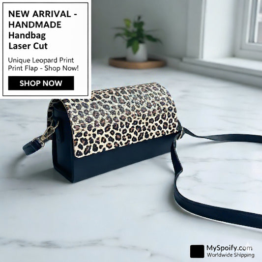 Leopard Print Black and Brown Laser Cut Wooden Handbag