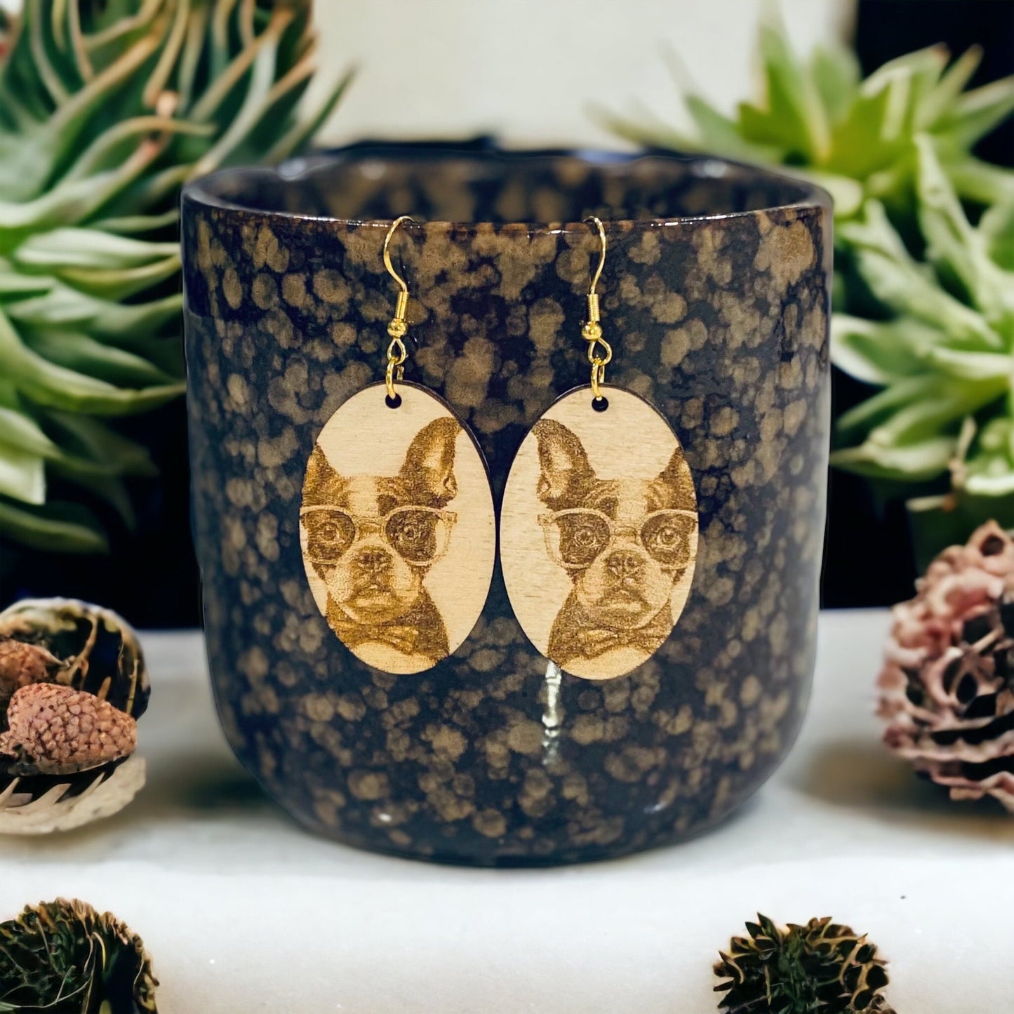 Laser Cut Boston Terrier Dog Earrings Cute Funny