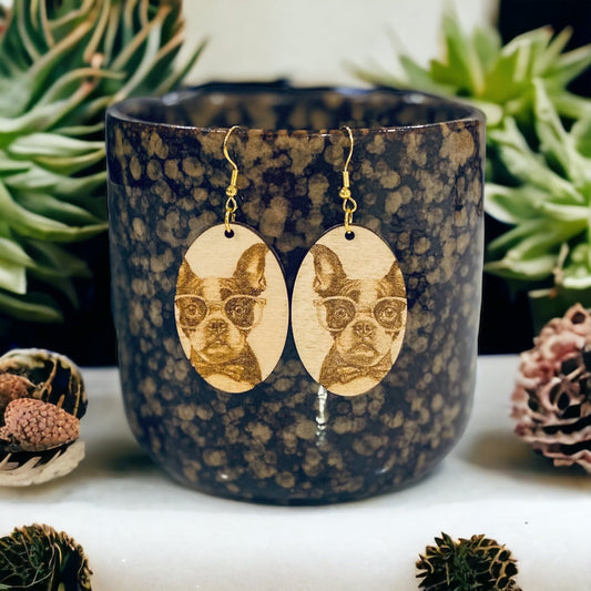 Laser Cut Boston Terrier Dog Earrings Cute Funny
