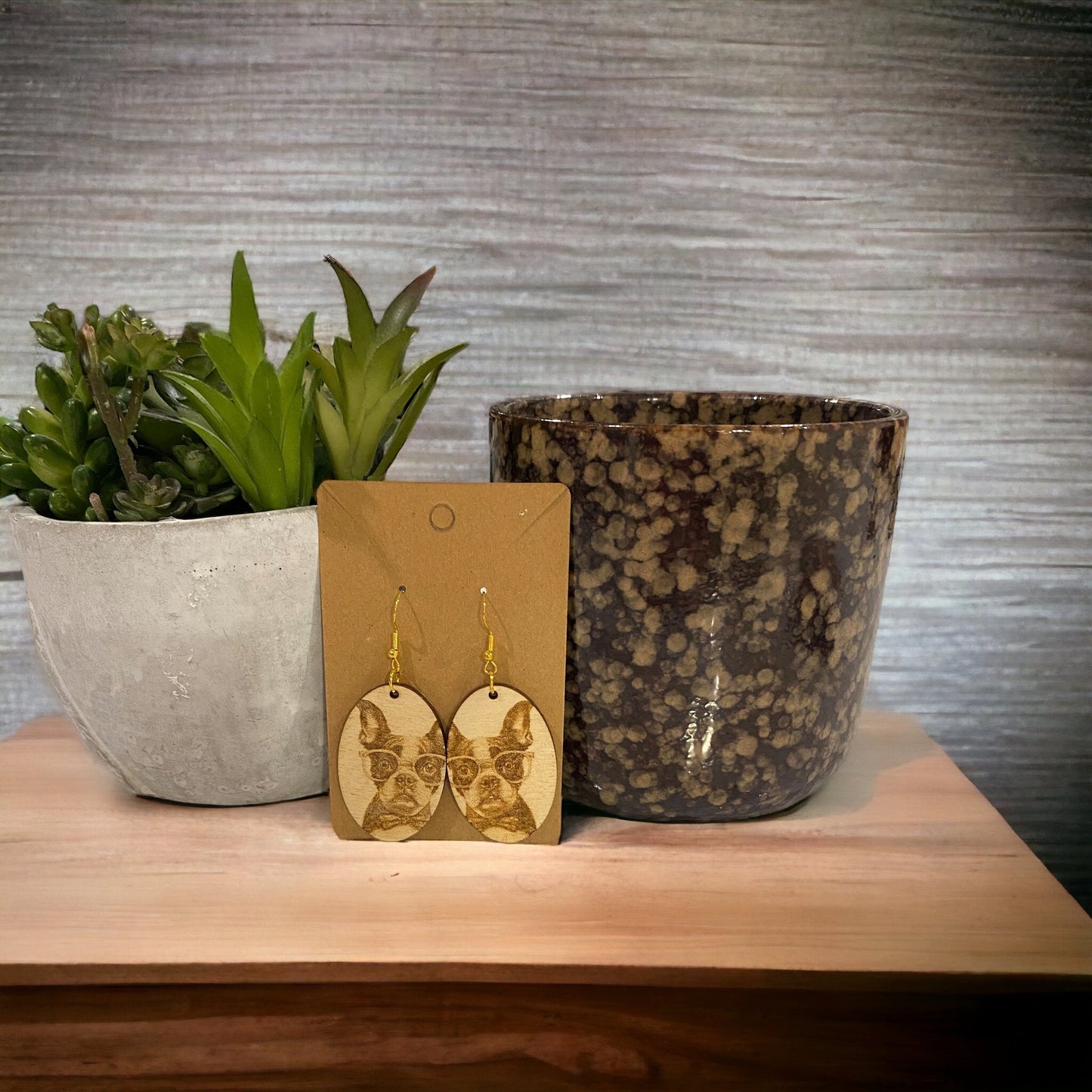 Laser Cut Boston Terrier Dog Earrings Cute Funny