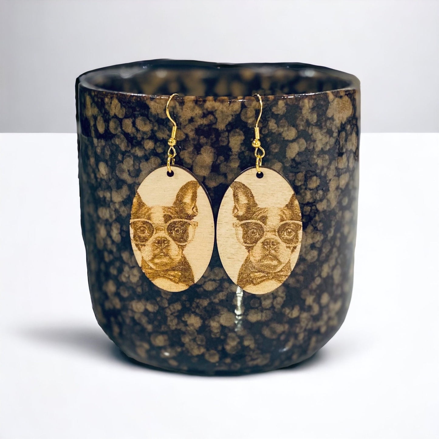 Laser Cut Boston Terrier Dog Earrings Cute Funny