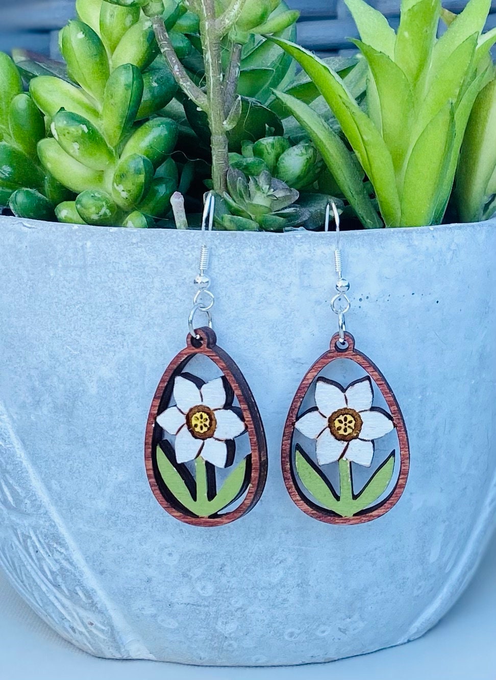 Birchwood Floral Laser-Cut Hand-Painted Earrings