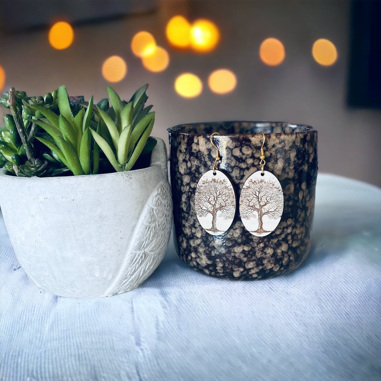 Laser Cut Birchwood Tree Earrings