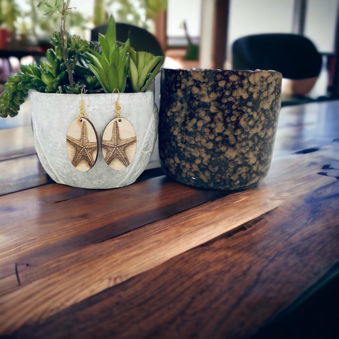 Laser Cut Birchwood Starfish Sea Life Earrings