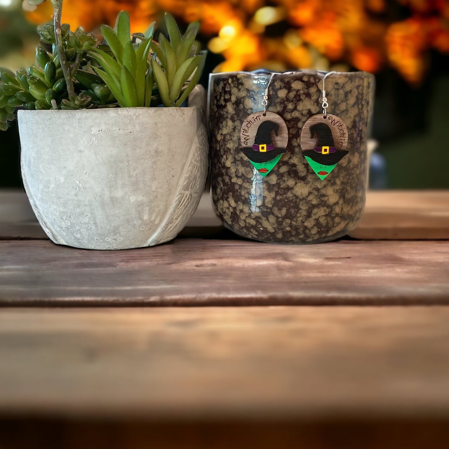 Halloween Witch Birchwood Laser Cut Hand-Painted Earrings