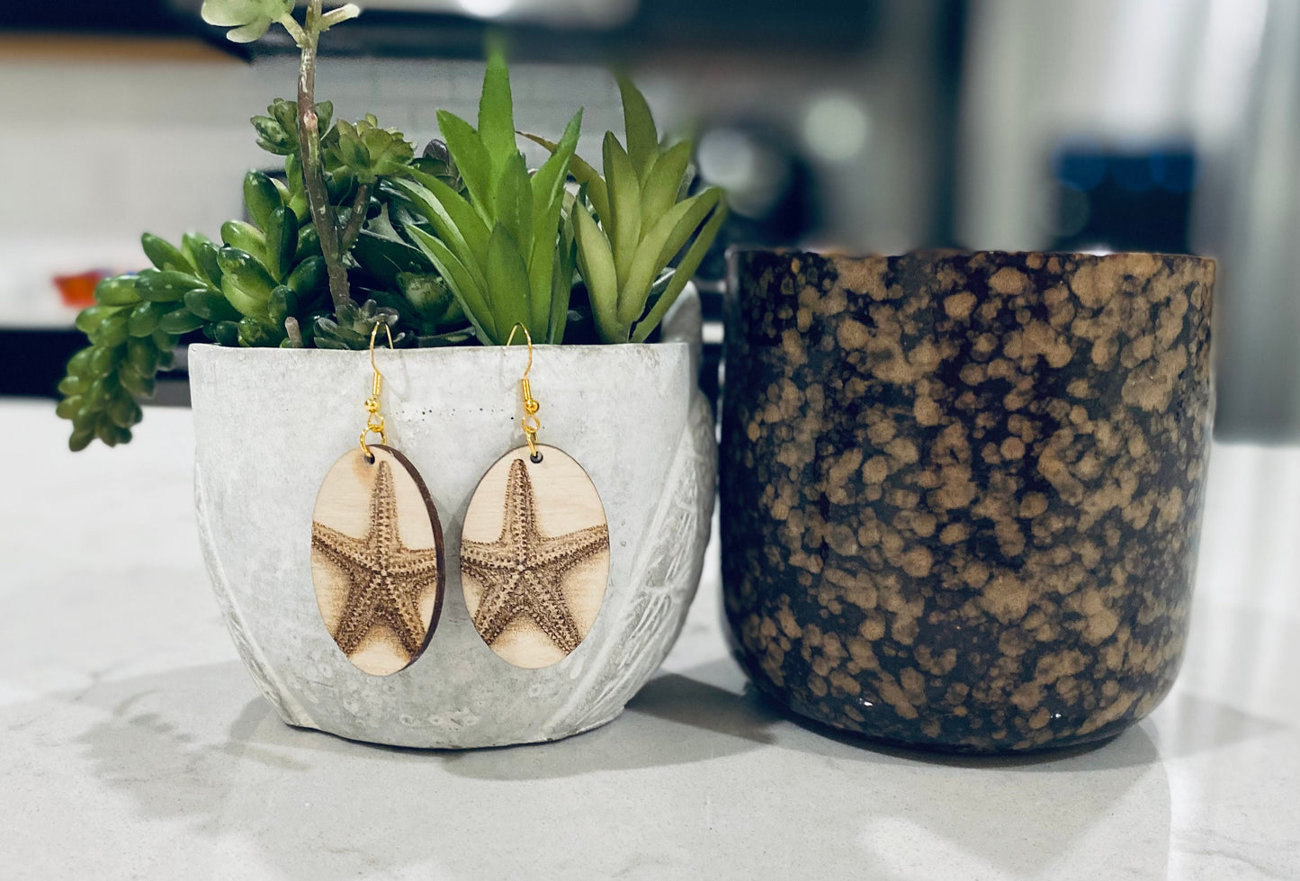 Laser Cut Birchwood Starfish Sea Life Earrings