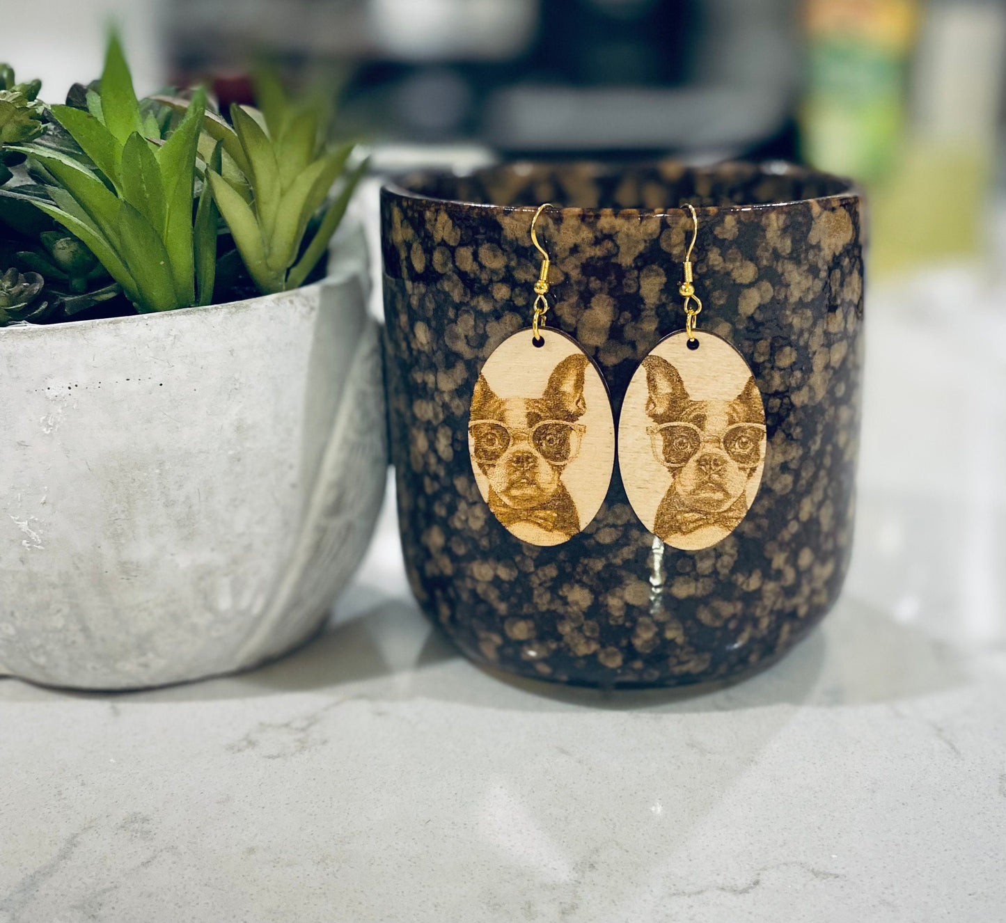 Laser Cut Boston Terrier Dog Earrings Cute Funny