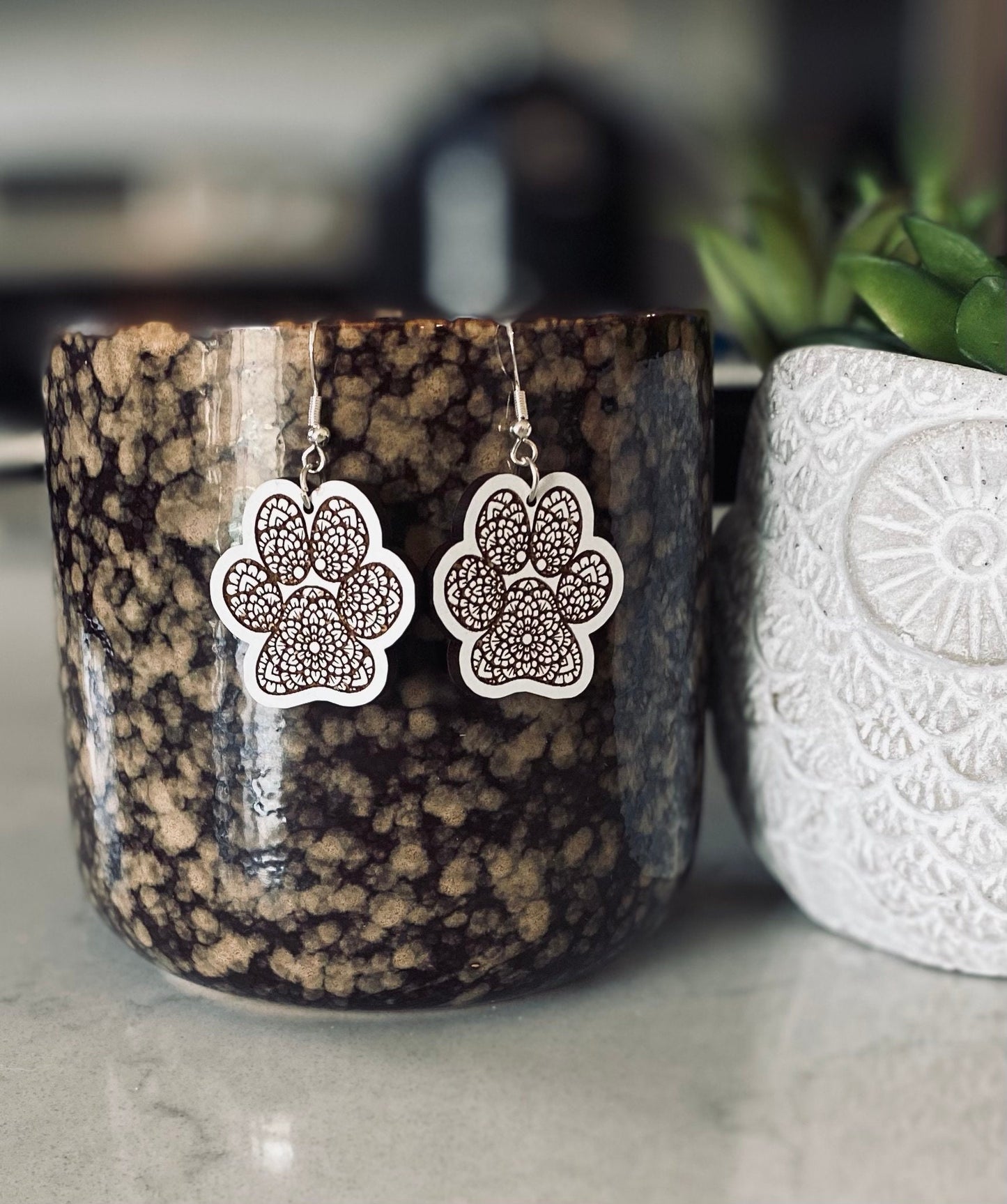 Paw Print Laser-Cut Engraved Earrings
