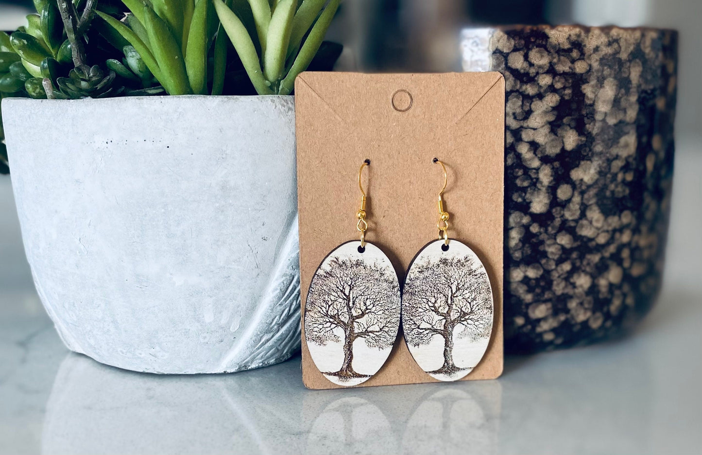 Laser Cut Birchwood Tree Earrings