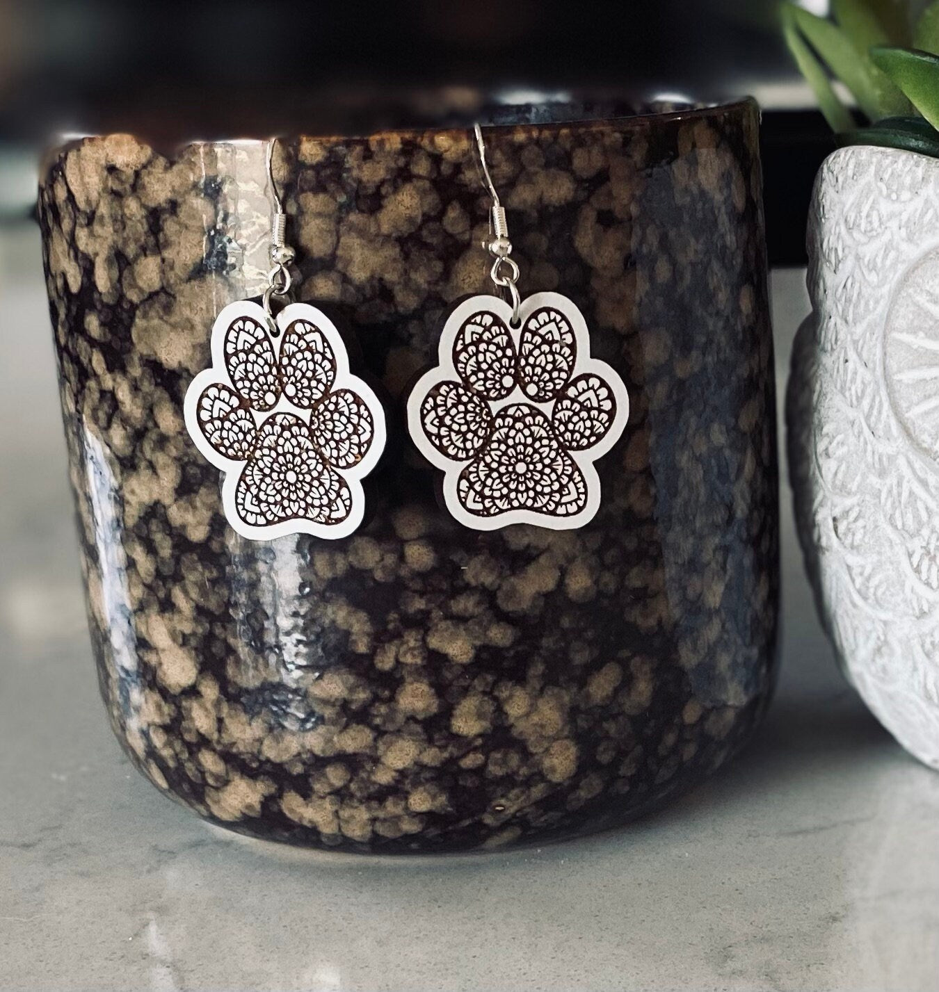 Paw Print Laser-Cut Engraved Earrings