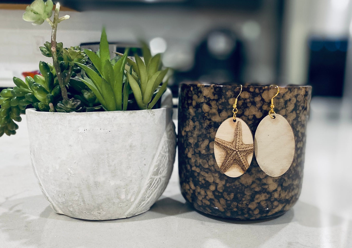 Laser Cut Birchwood Starfish Sea Life Earrings