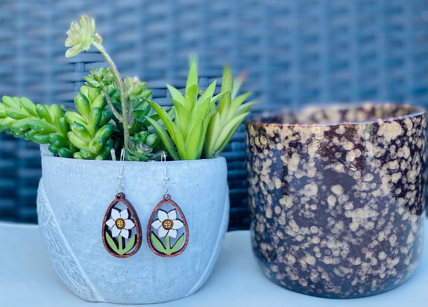 Birchwood Floral Laser-Cut Hand-Painted Earrings