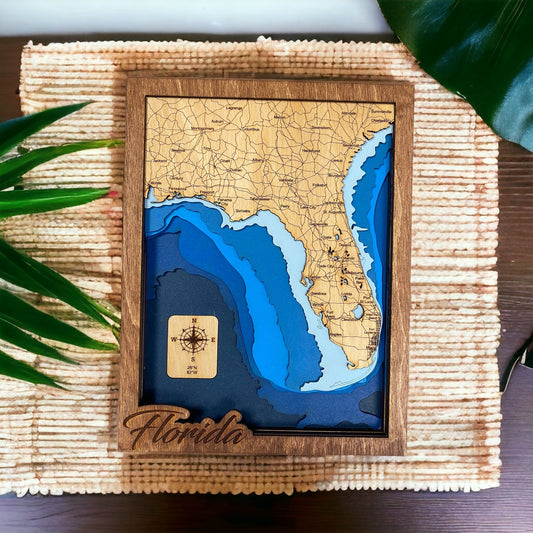 Florida Laser-Cut Birch Wood Map