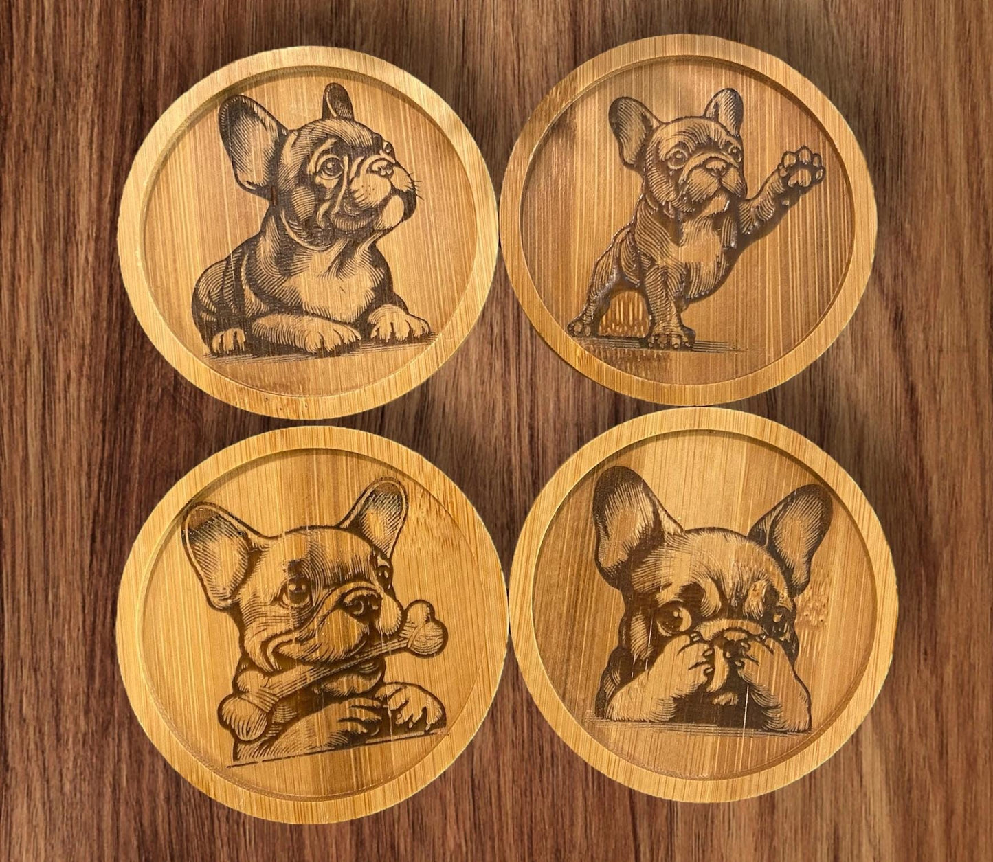Bamboo Engraved Frenchie Coasters