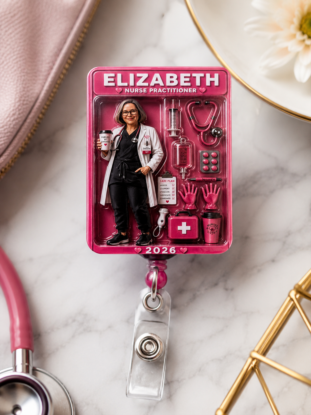 Custom Nurse Badge Reel with Your Photo & Name | Personalized RN/LPN/Teacher Badge Holder