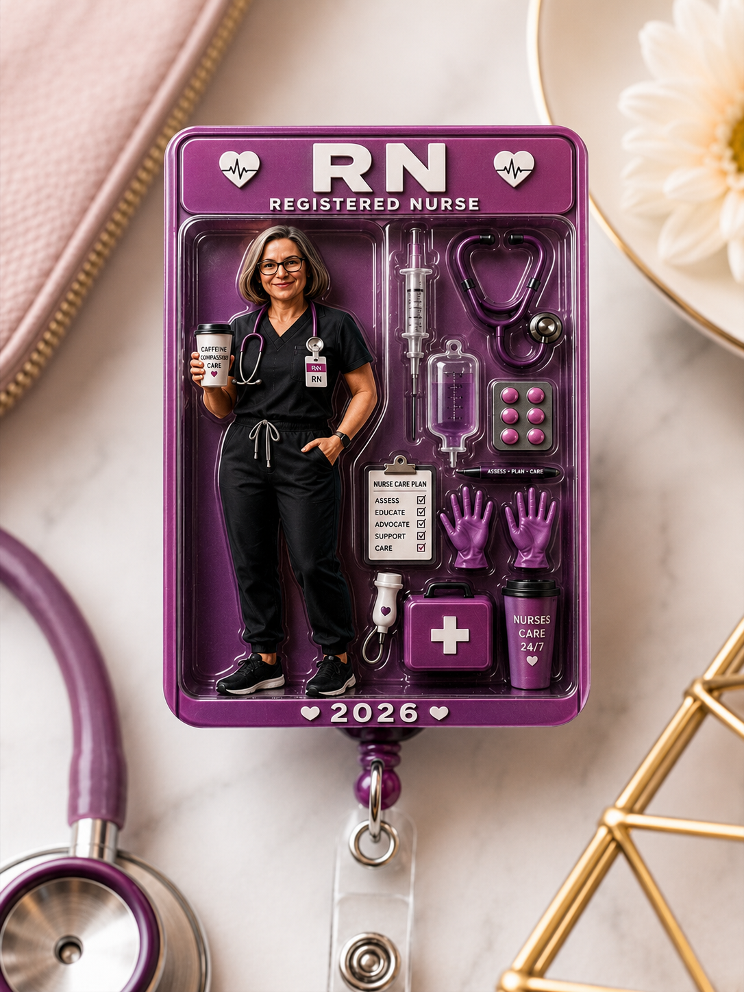 Custom Nurse Badge Reel with Your Photo & Name | Personalized RN/LPN/Teacher Badge Holder