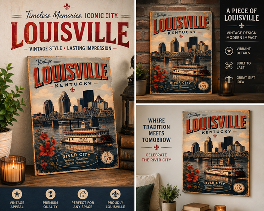 Louisville Vintage Printed Sign on Birchwood