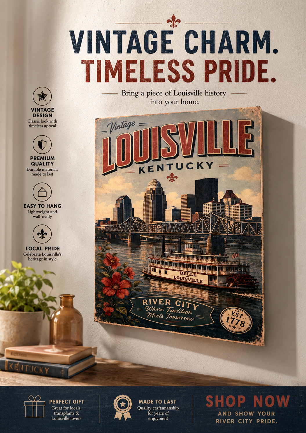 Louisville Vintage Printed Sign on Birchwood