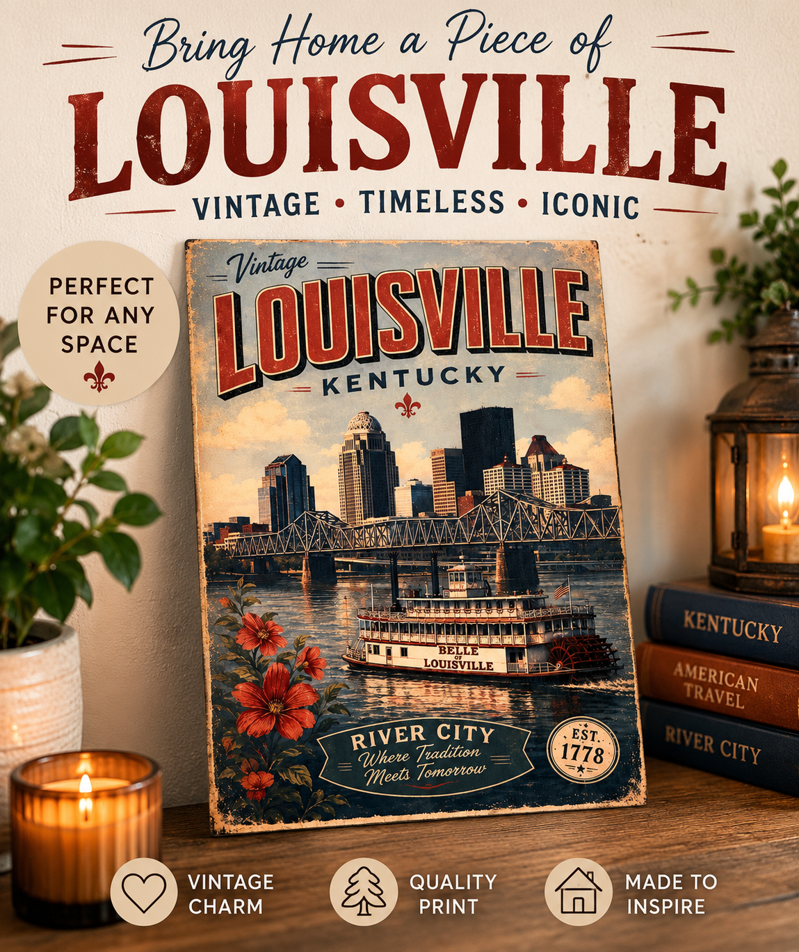 Louisville Vintage Printed Sign on Birchwood