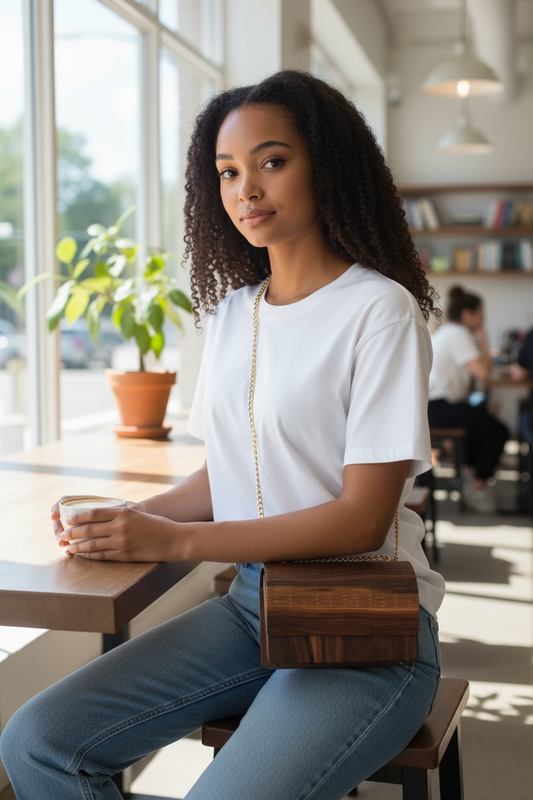 Wooden Laser-Cut Crossbody Handbag