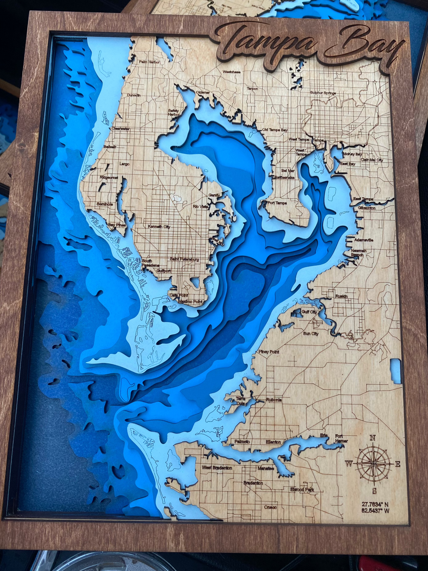 Tampa Bay Laser-Cut Birch Wood Map
