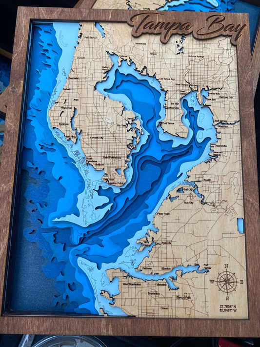 Tampa Bay Laser-Cut Birch Wood Map
