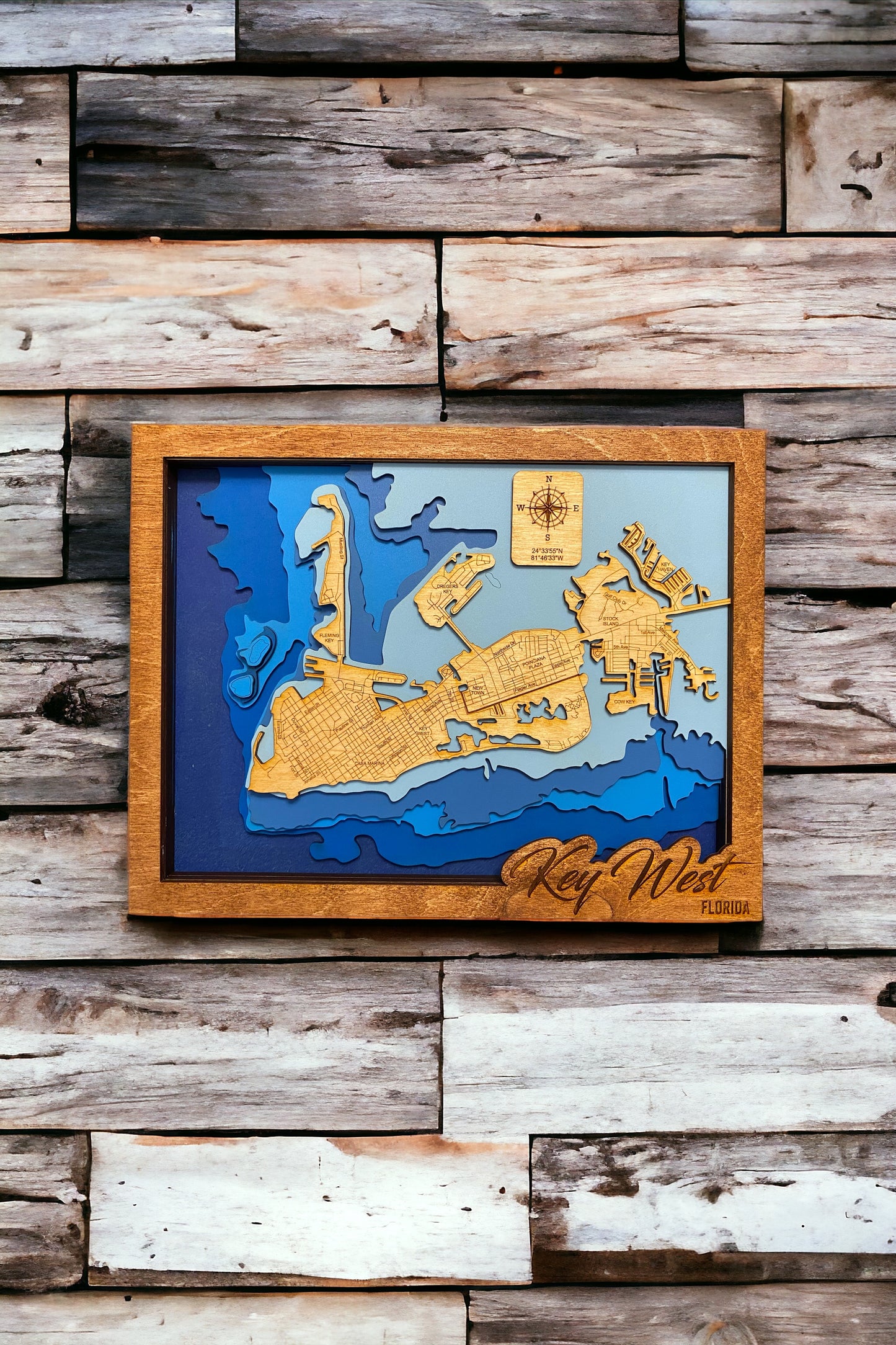 Key West Laser-Cut Birch Wood Map