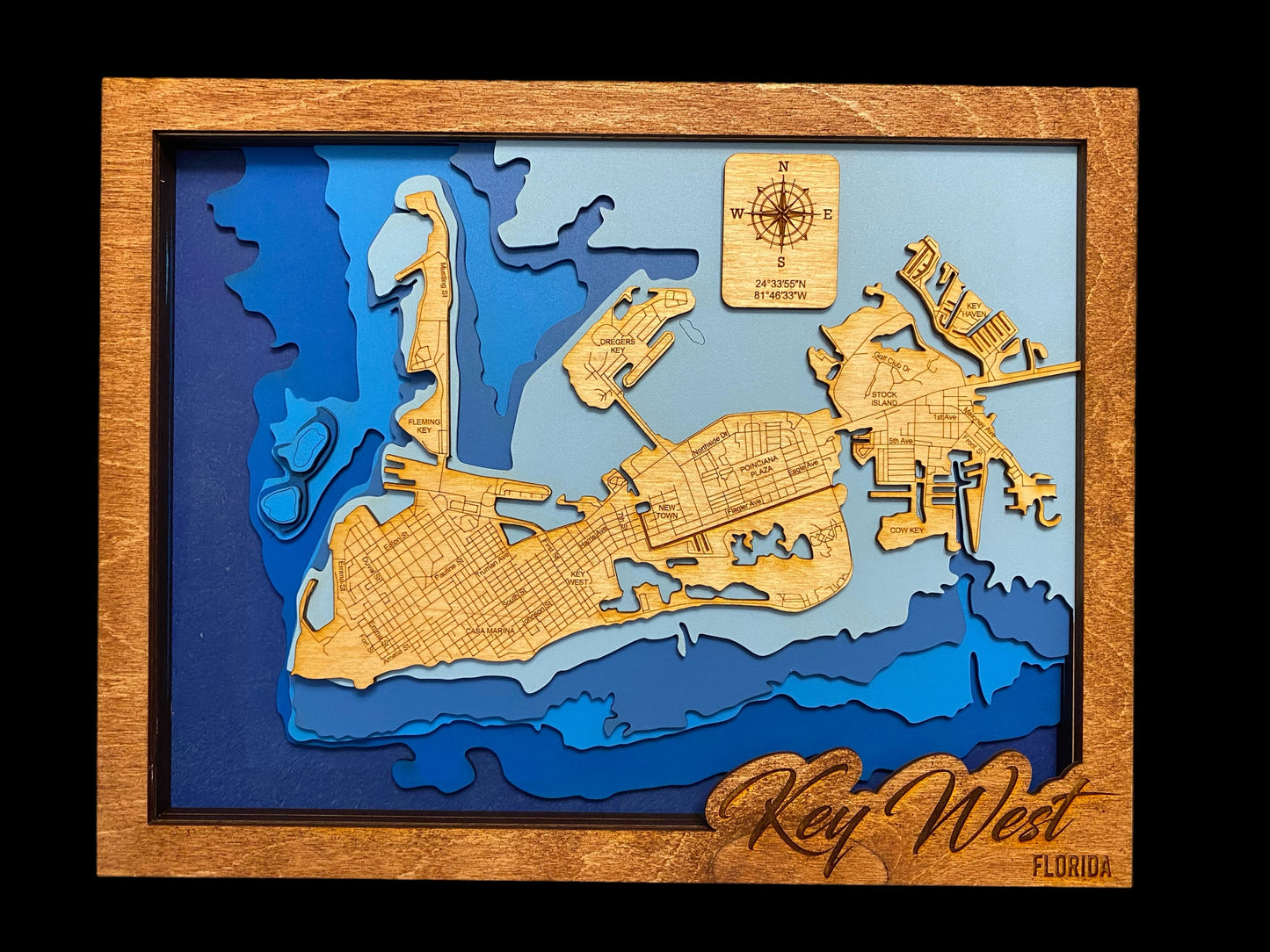 Key West Laser-Cut Birch Wood Map