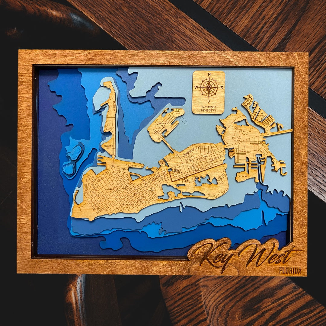 Key West Laser-Cut Birch Wood Map