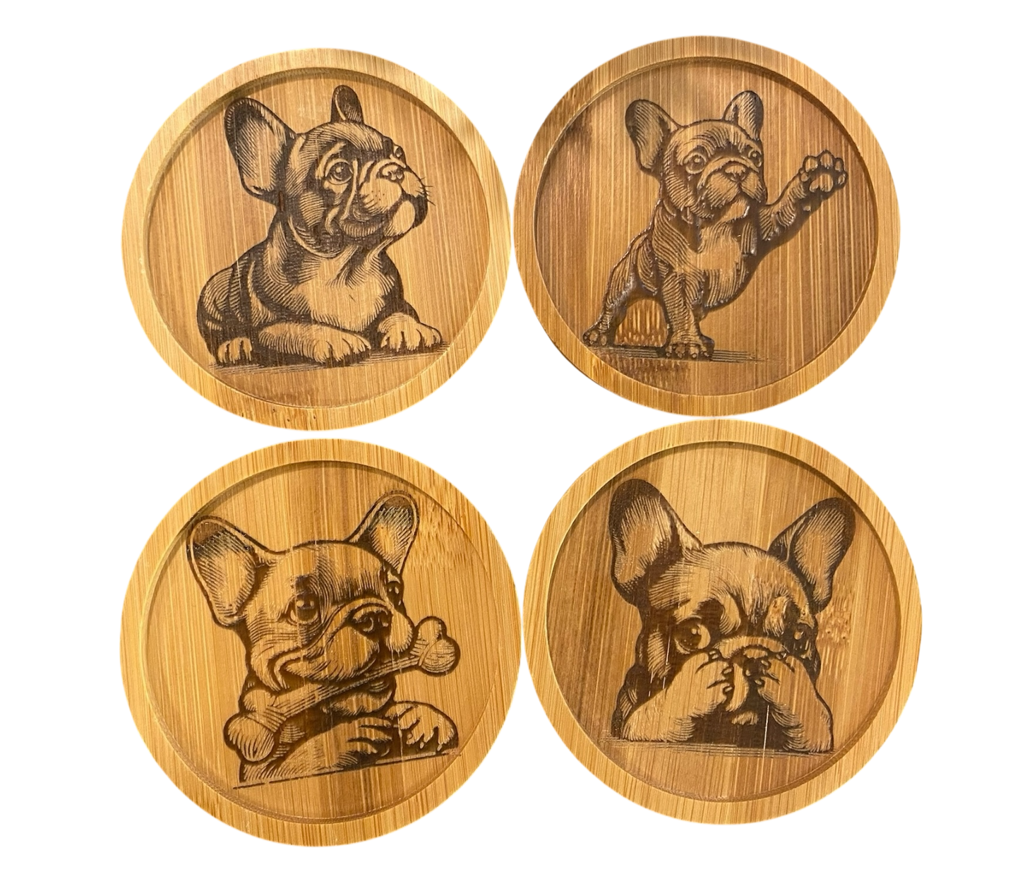 Bamboo Engraved Frenchie Coasters