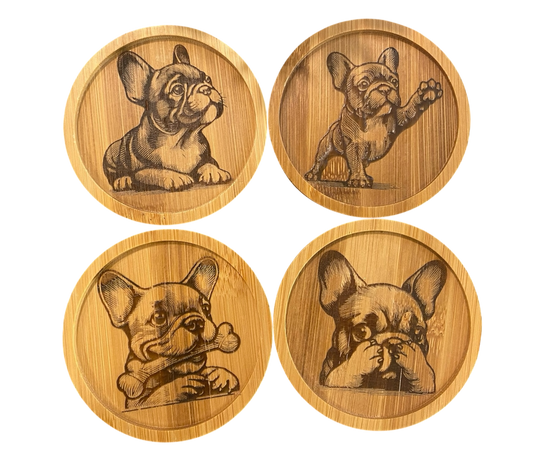 Bamboo Engraved Frenchie Coasters