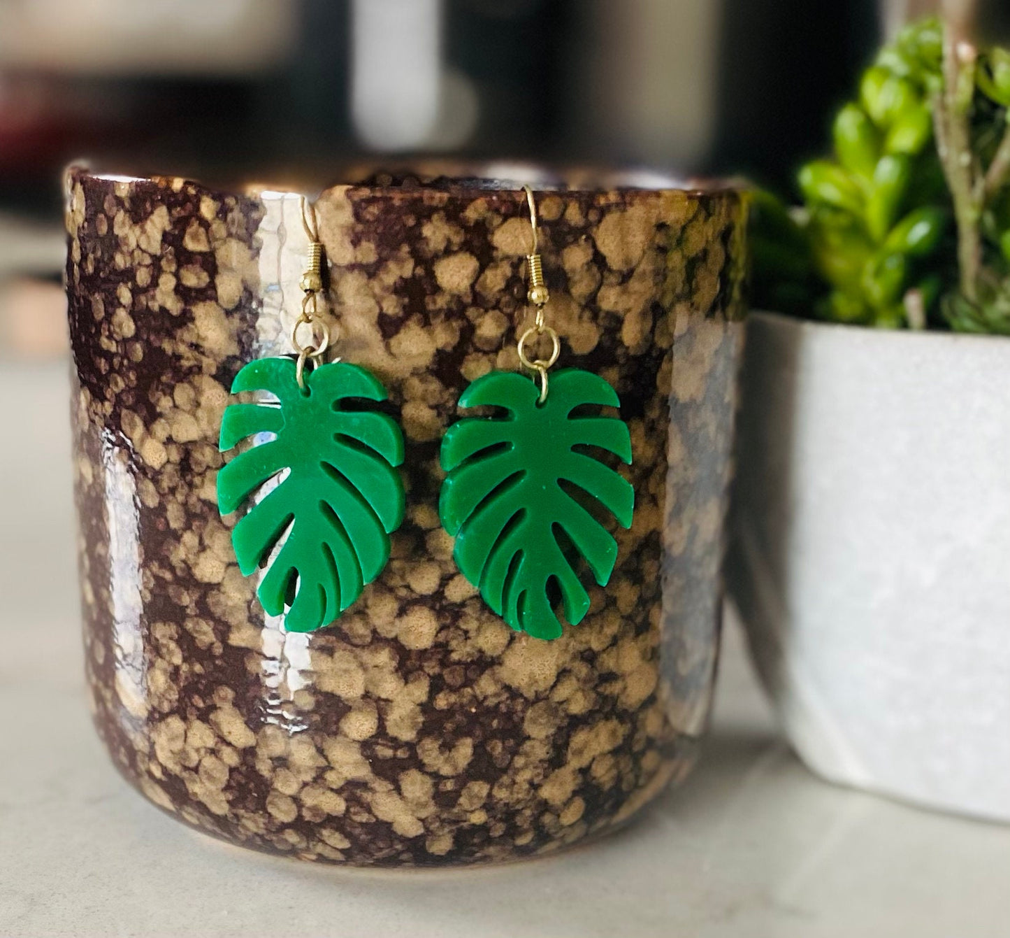 Green Leaf Acrylic Dangle Earrings